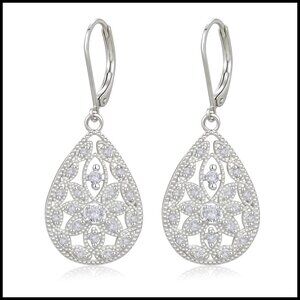 Sterling Silver Teardrop Leverback Dangle Earrings Gold Plated Cubic Zirconia